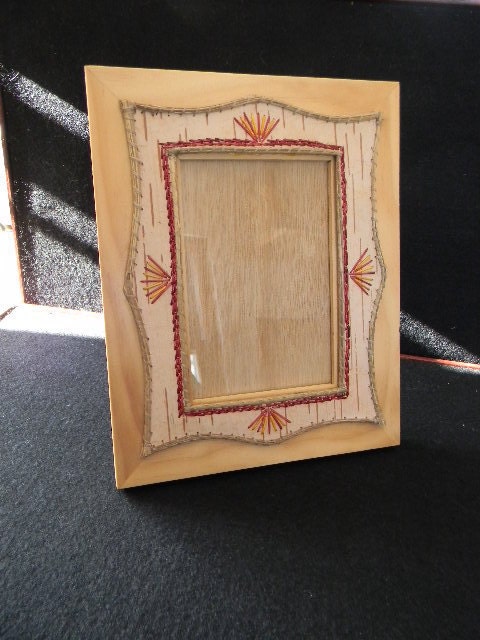 Porcupine quill, sweet grass and birch bark picture frame, 8" x 10" with 5" x 7" insert