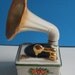 Famous First mini Phonograph Decanter. Creme de Menthe. Hand painted. Italy. 1973
