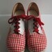 1970s Red Gingham Check and Leather Platform Shoes. Size 8 1/2 B