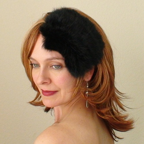 SALE - Eco Friendly Recycled Black Rabbit Fur Cocktail Hat - BSP079