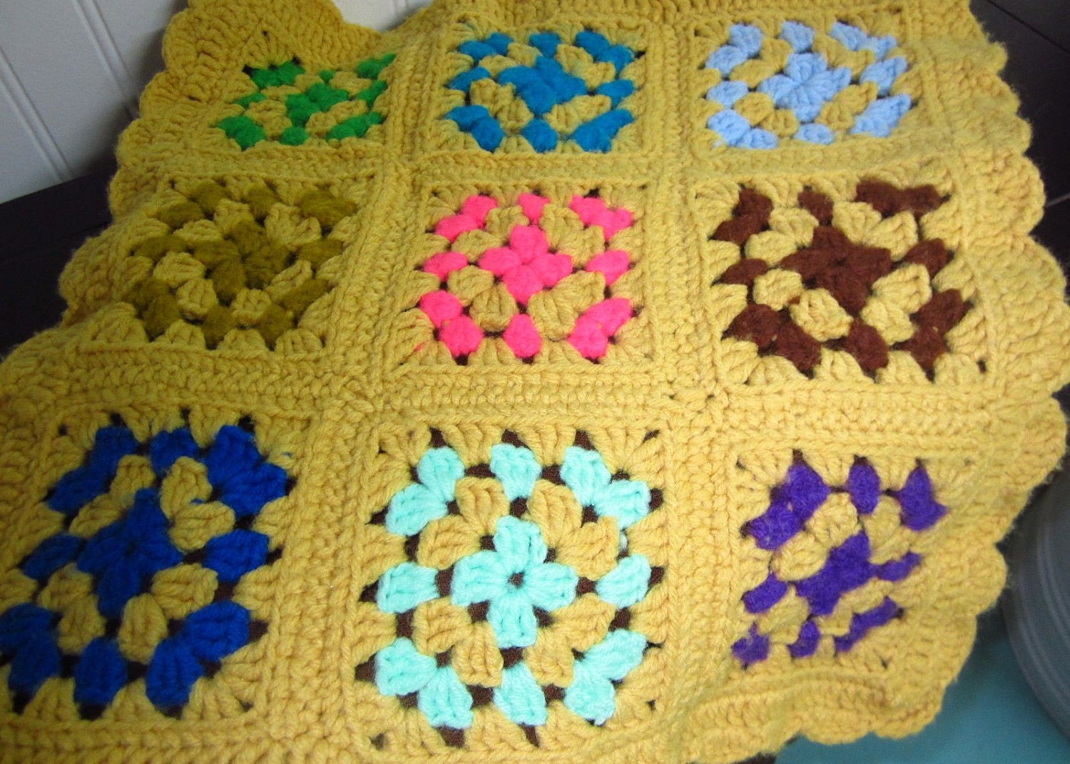 Vintage Handmade Granny Square Crocheted Pillow Cover