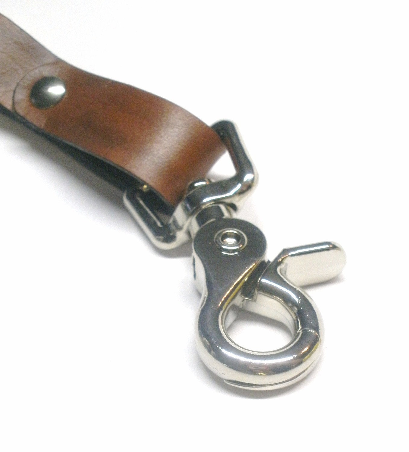 Personalized Rugged Brown Leather Keychain Keyring Keyclip Belt Clip