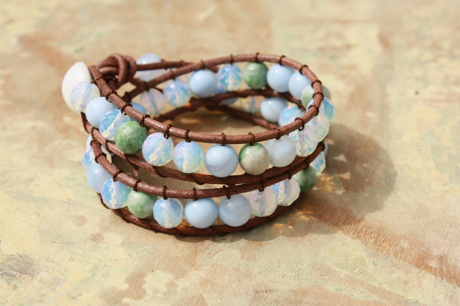 Leather and Semi-Precious Stone Wrap Bracelet
