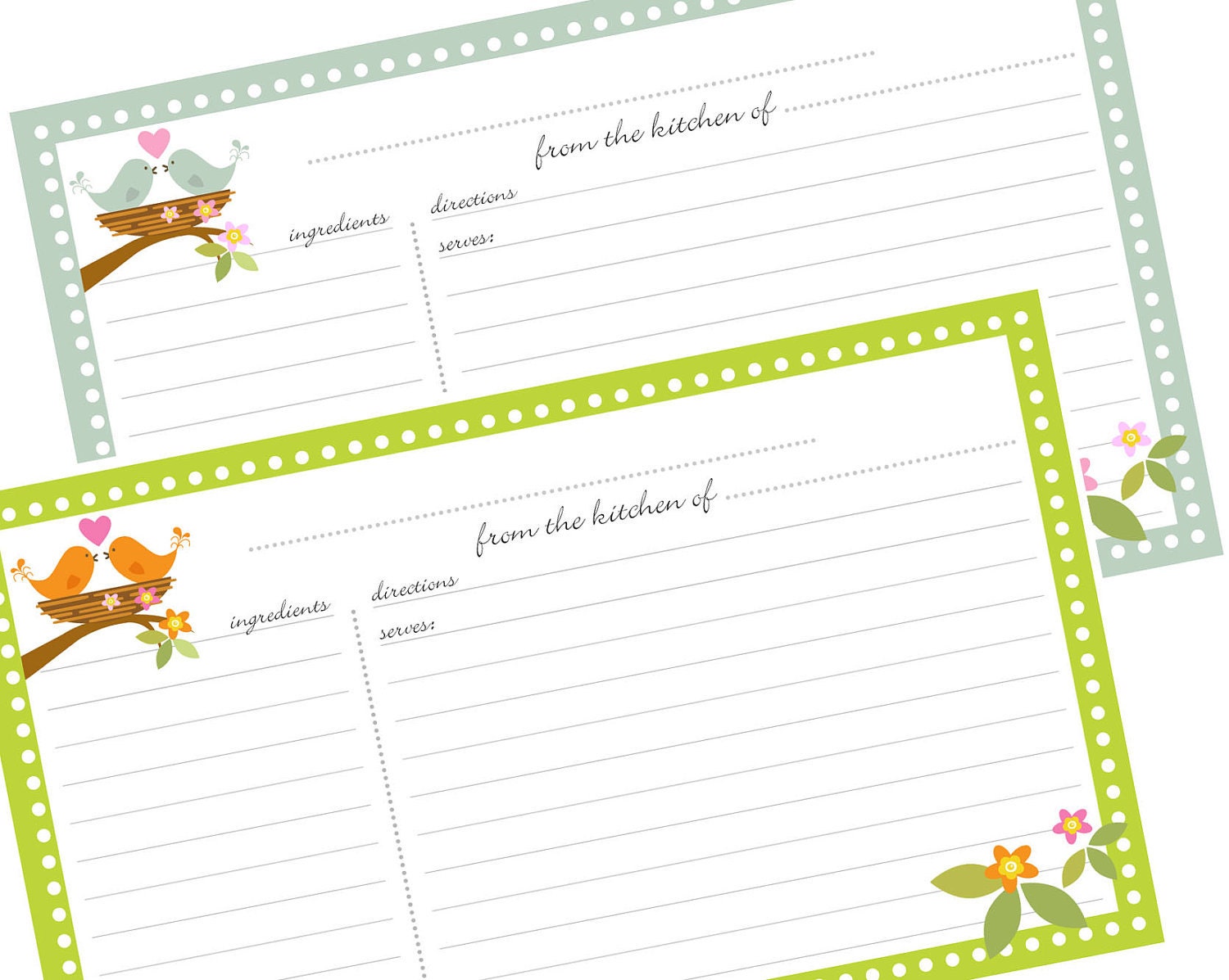 Birds 3X5 Printable Recipe Cards Digital File - Instant Download no. 801