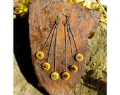 Long Earring w Mustard Yellow Wood Beads & Brass Flower