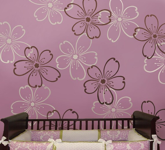 Stencils Flower Power 2 pc LG - Reusable stencils better than wallpaper - DIY decor