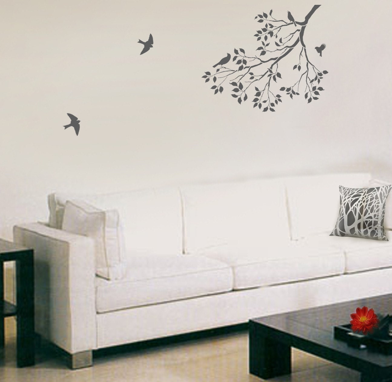 Wall Stencil Spring Songbirds - Reusable Stencil for Walls - DIY decor