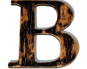 ECO PRIMITIVE LETTERS, Custom Letter B, Vintage Inspired Initials. Black, brown, Distressed, Crackled, Wedding, Chic Decor