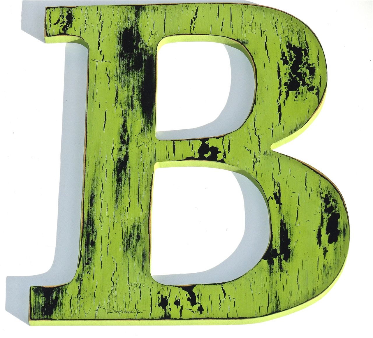 GO GREEN......Custom wooden Letter B, Distressed, Crackled Initials, Vintage Inspired Letters, Green, Lime, Personalized