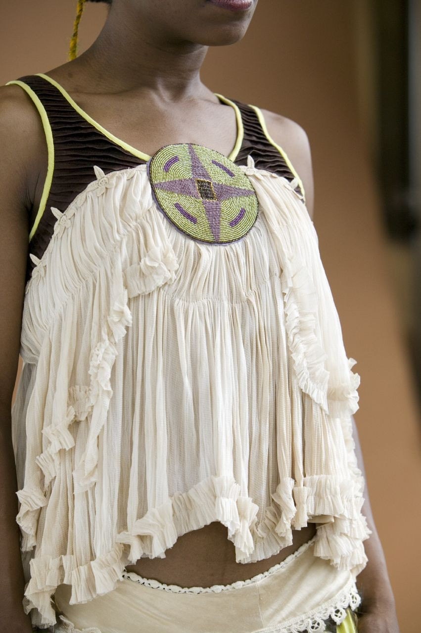 Hand beaded medallion tank top