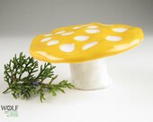 Ceramic Pottery Mushroom Bright Yellow Polka Dot Terrarium Figurine