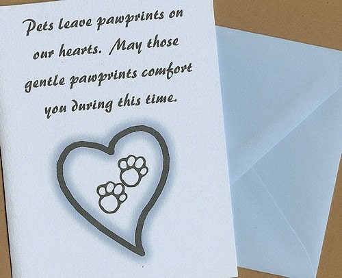 Pet Sympathy Card -- Pawprints on our Hearts, pet condolence card, pet loss card