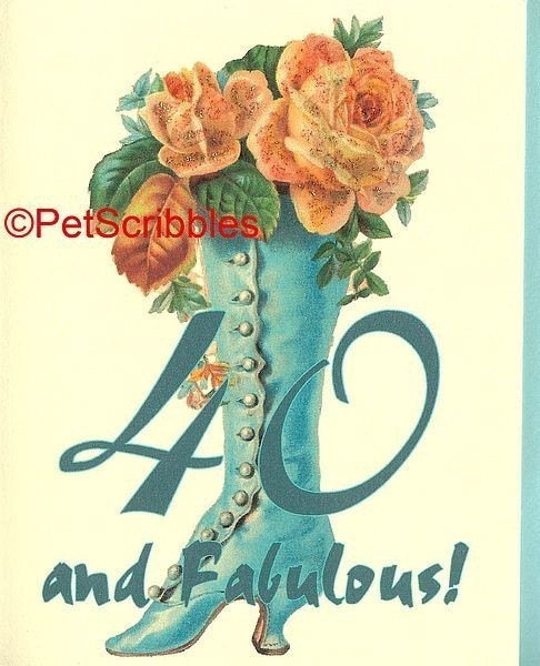 40th Birthday Card, 40 and Fabulous, Victorian style, Victorian Boot