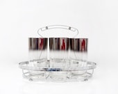 SALE /// Six Vintage Silver Ombre Highball Glasses with Carrier