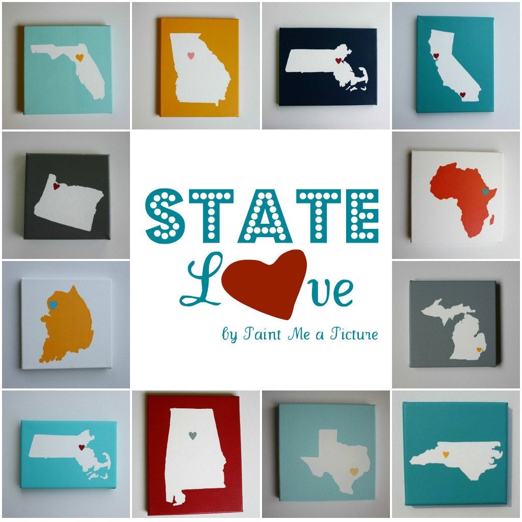 State Love CHOOSE your STATE or COUNTRY - Affordable Original Painting, Wall Art, Home Decor - Made to Order  (8 x 8, 8 x 10 Canvas)