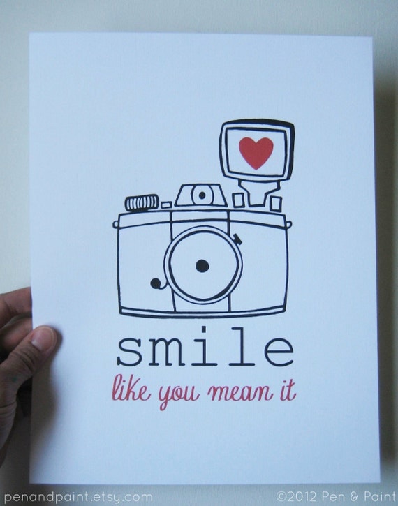Black and White 8 x 10 Art Print, Camera, Photography, I love photography, Hand Drawn Illustration