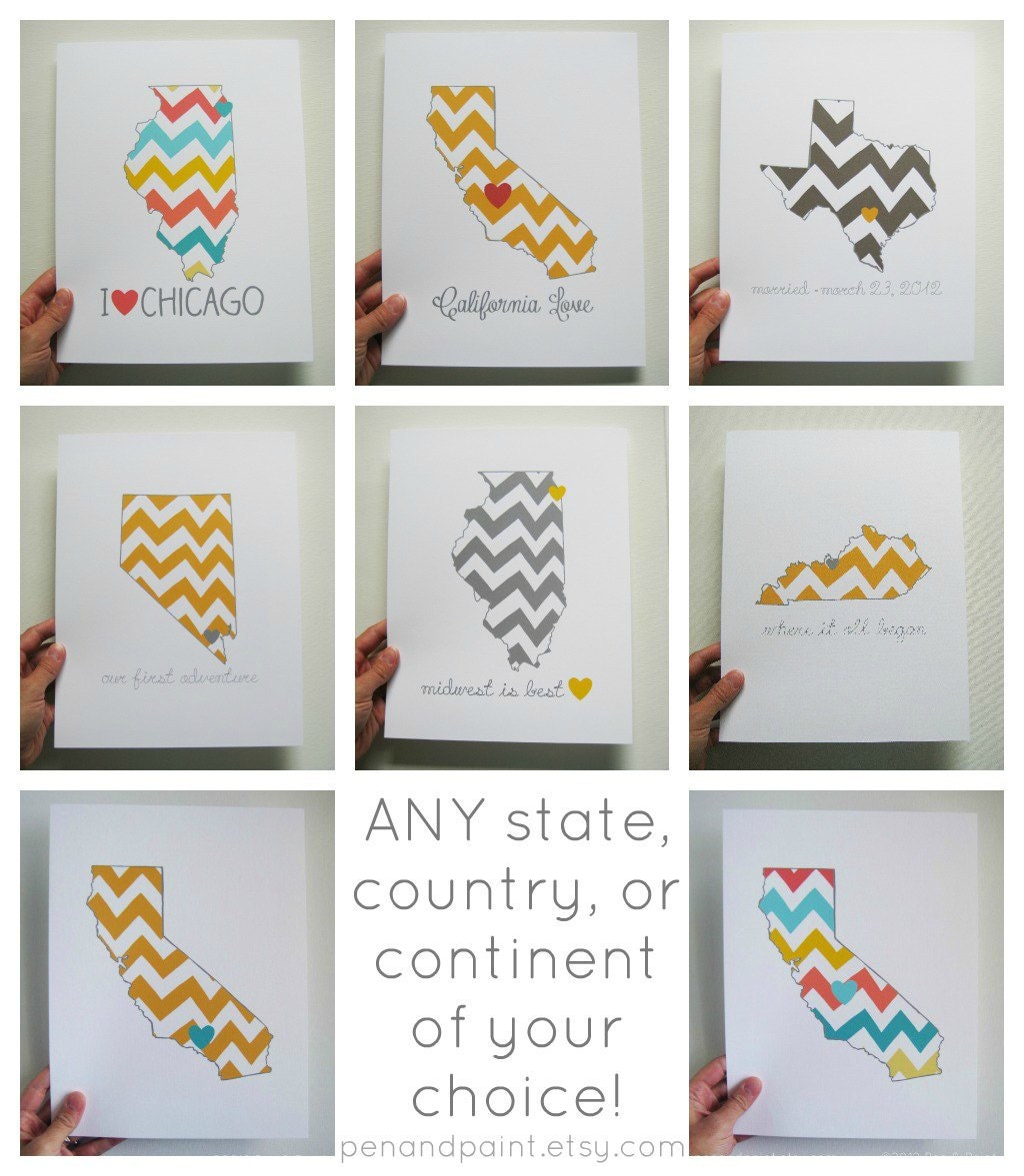 Custom, Personalized State Print, State Love, State Map, Country, Continent, Love Where You Live, Silhouette, 8 x 10 Art Print, Chevron