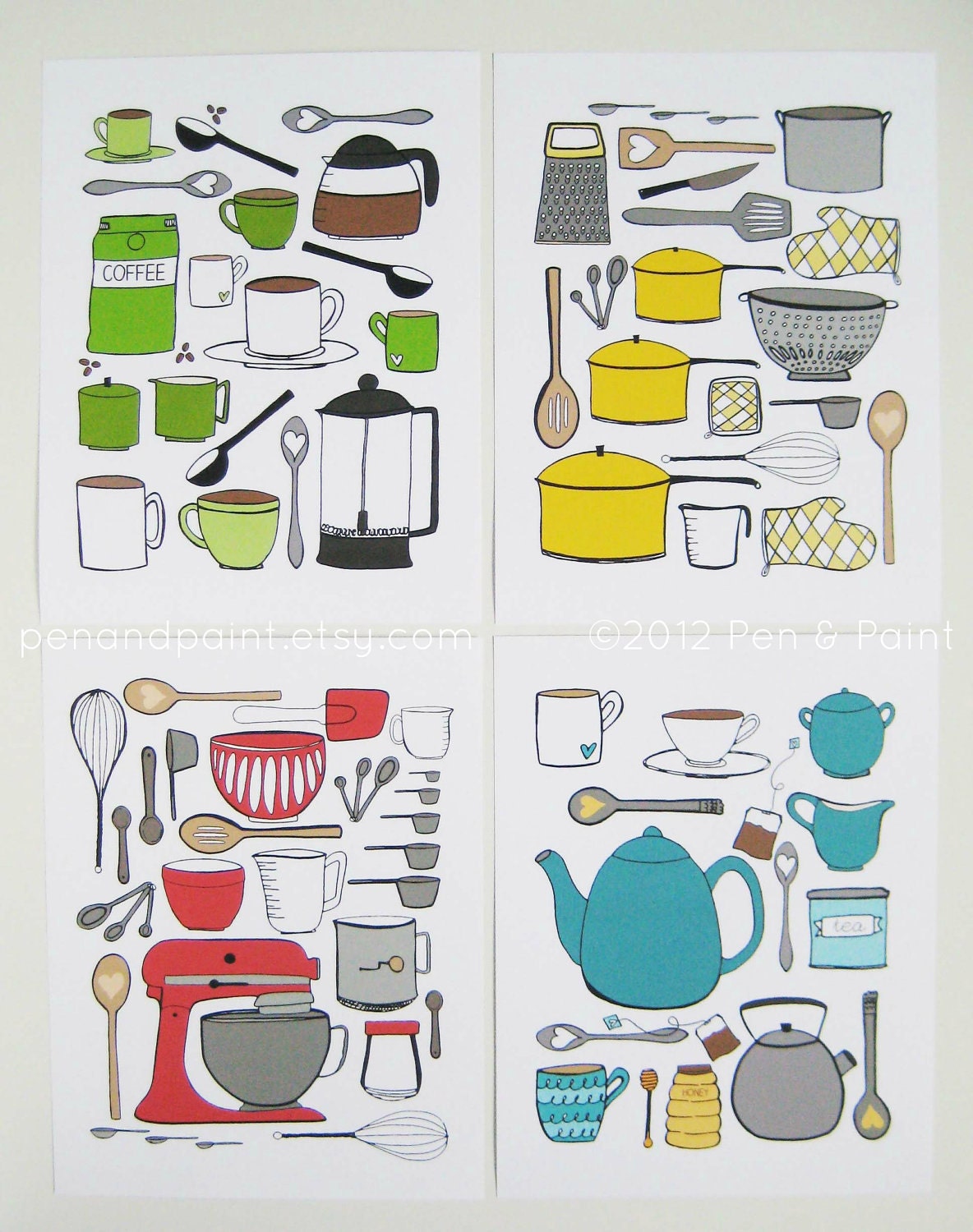 CHOOSE your color, Kitchen Art, Kitchen Decor, I love tea, Tea lover, teapot, tea cup, 8 x 10 Art Print