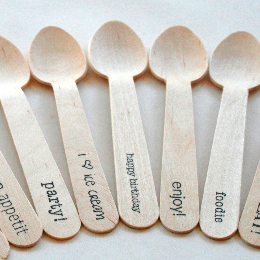 Disposable and Compostable Crafty Wooden Utensils Cutlery Greenware - Knife Fork Spoon - Eco Natural - happy birthday
