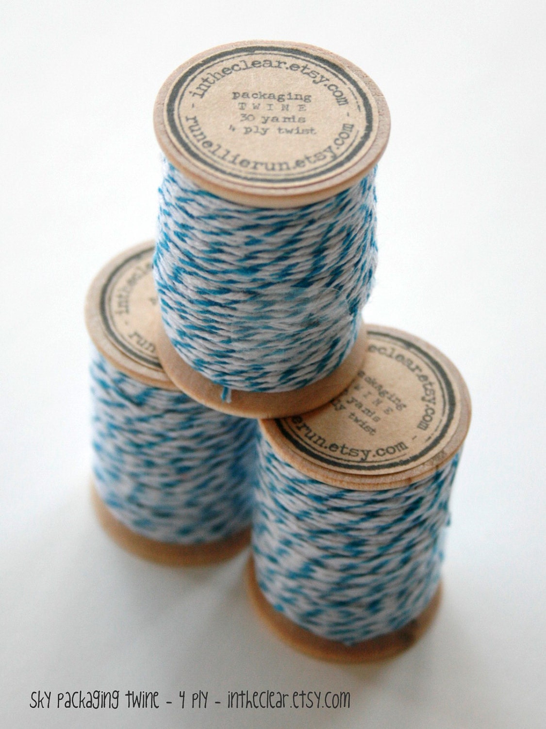 Packaging Twine - 30 Yards on Wooden Spool - Sky Blue