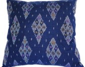 Ikat, Pillow, Cushion, Cotton, Handwoven, 16x16, Blue