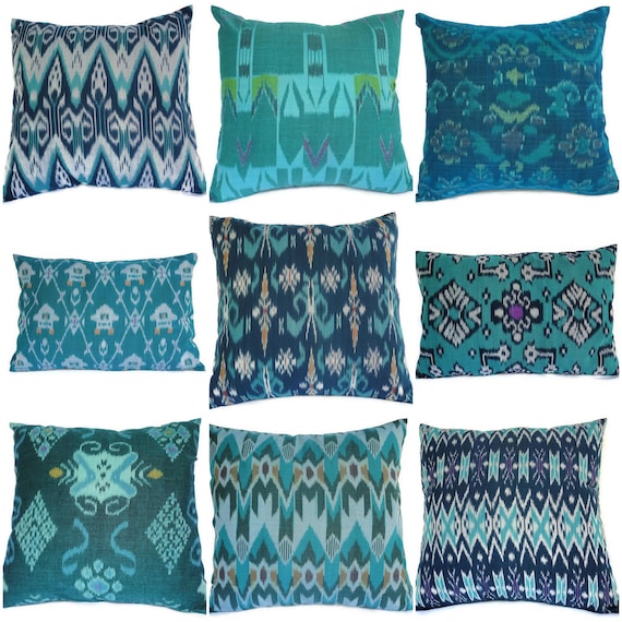 Ikat, Pillow, Aqua, Teal, Turquoise, Set of 9, 16x16, 12x18