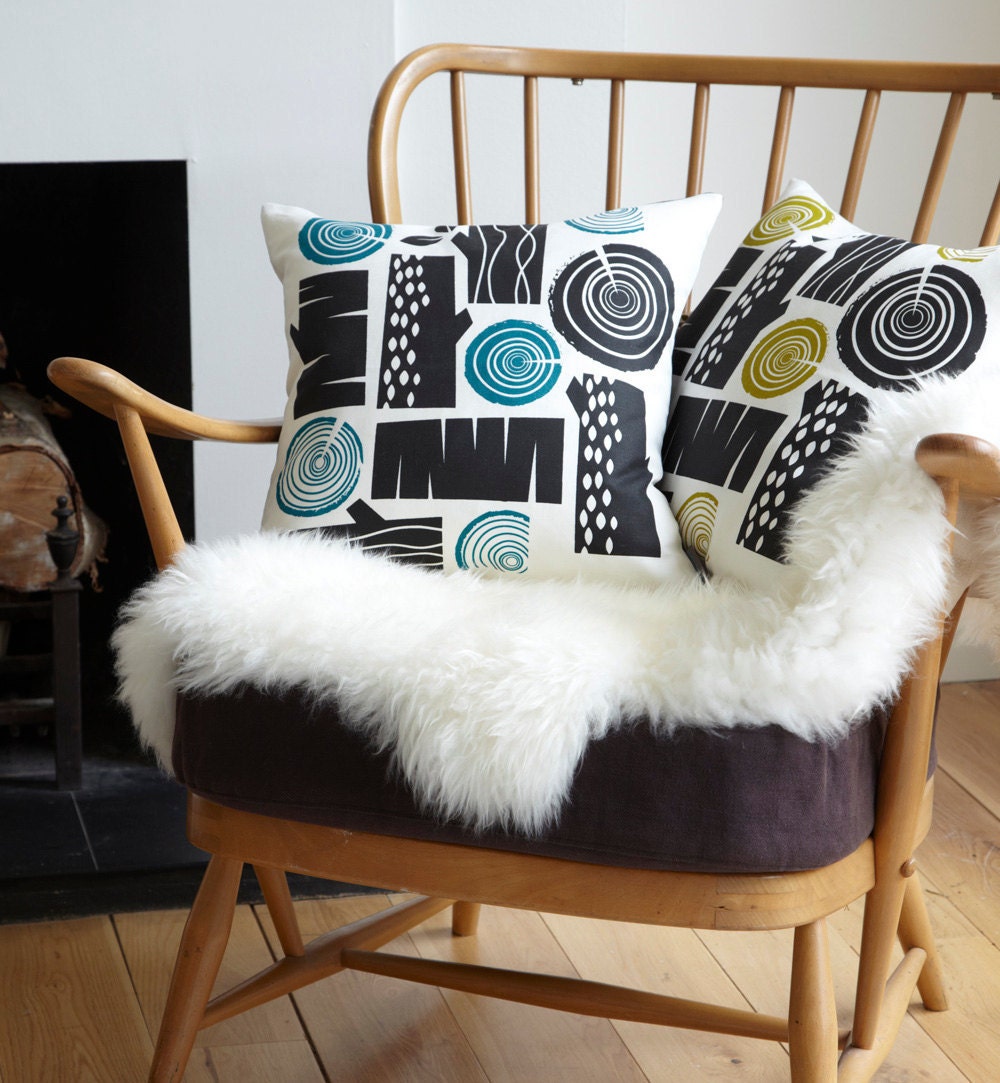New colourway - Log pile cushion in charcoal on white linen