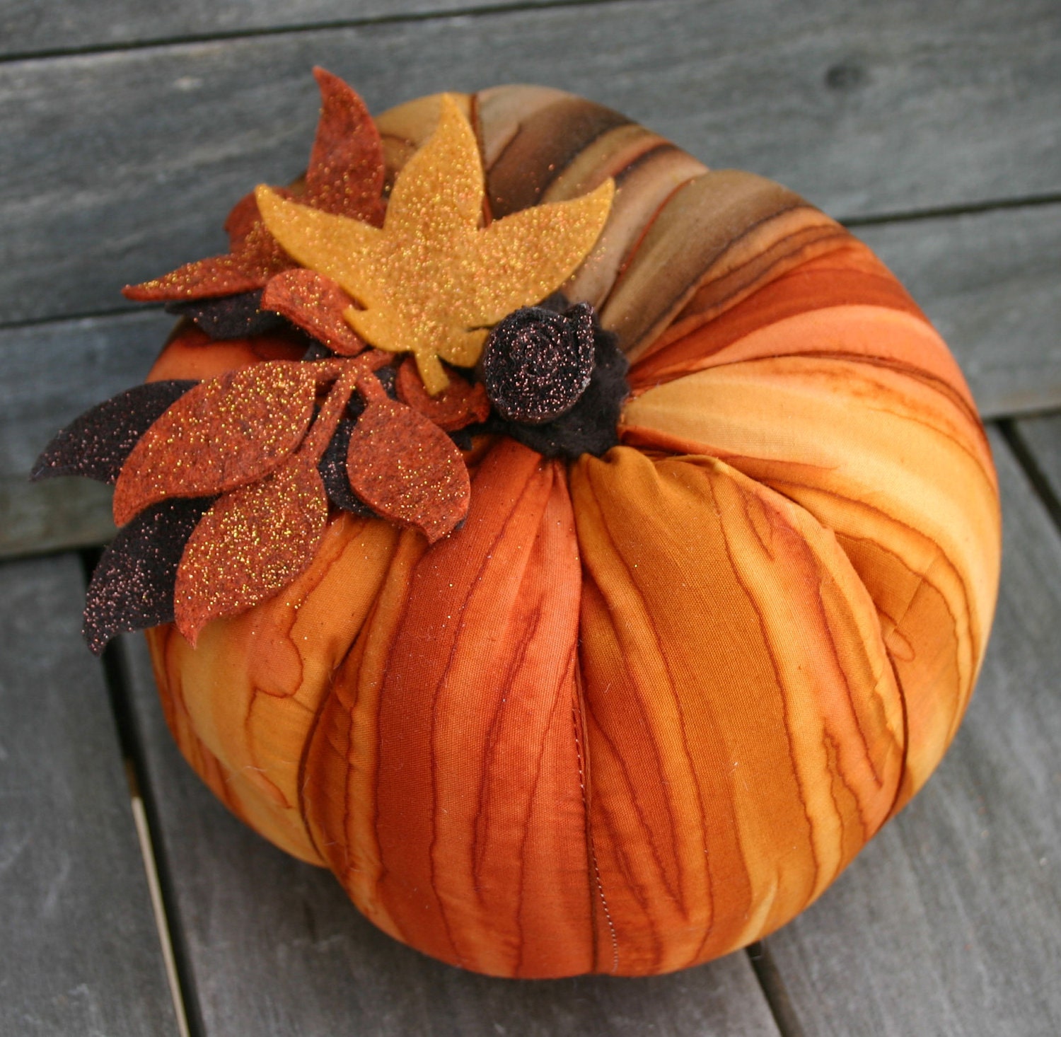 Autumn Orange Plush Pumpkin--Halloween, Thanksgiving, Fall Decor, Primitive, Folk Fall
