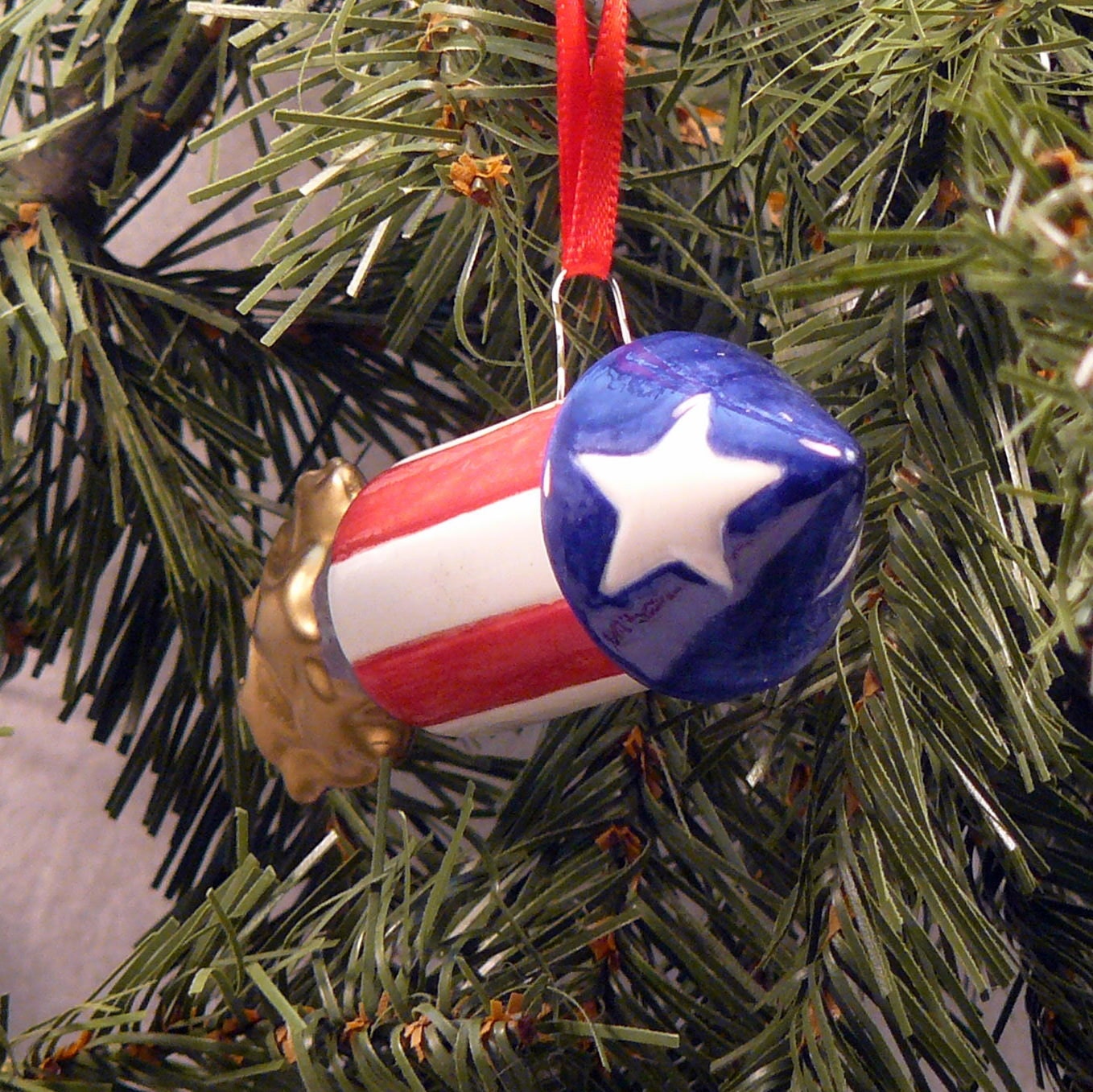 Ceramic Ornament Patriotic Rocket