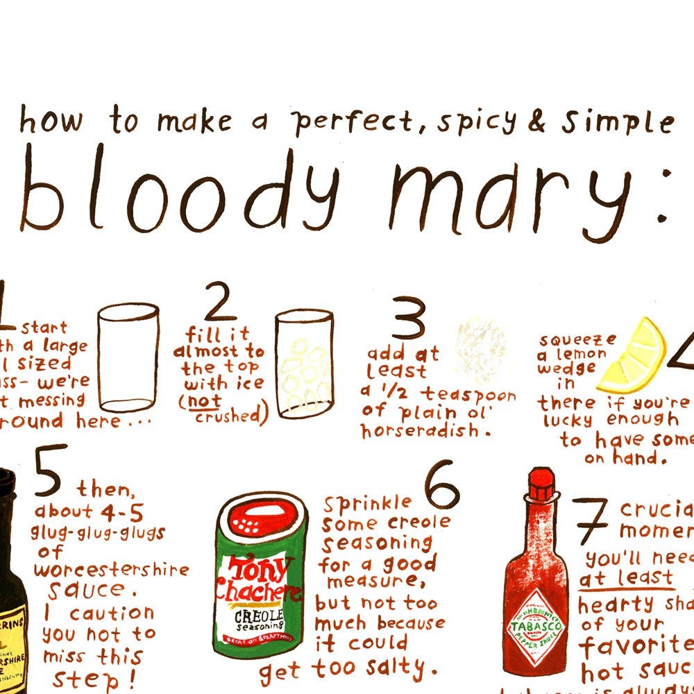 Bloody Mary Recipe - 8 x 10 Print -