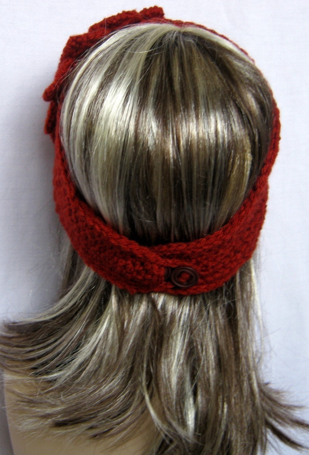 Crochet Spiral Flower Headband / Earwarmer / headwrap in Terra Cotta Red - Charity