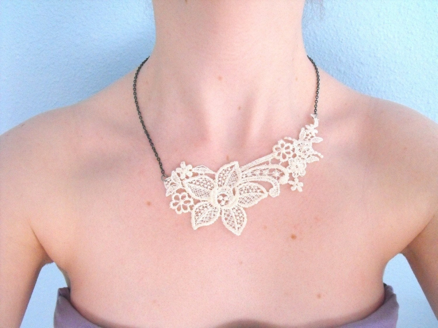 Necklace- Ivory Lace with Brass Chain