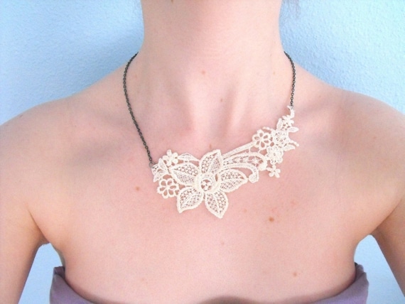 Necklace- Ivory Lace with Brass Chain