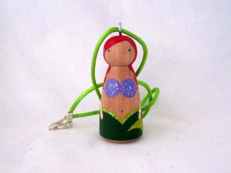 Ariel Little Mermaid Wood Peg Doll Pendant