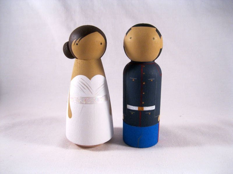Military Bride and Groom Wedding Peg Doll Cake Topper