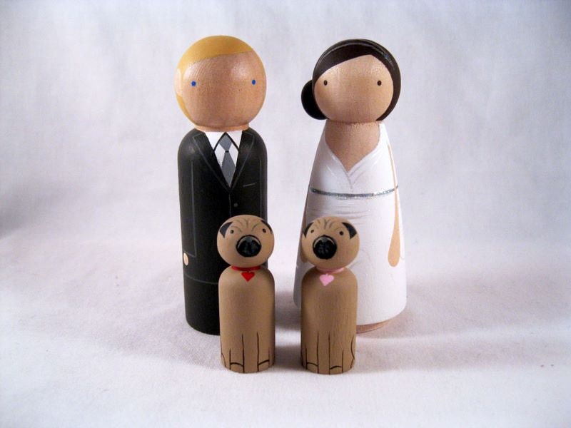 Personalized Peg Doll Wedding Cake topper with 2 pets