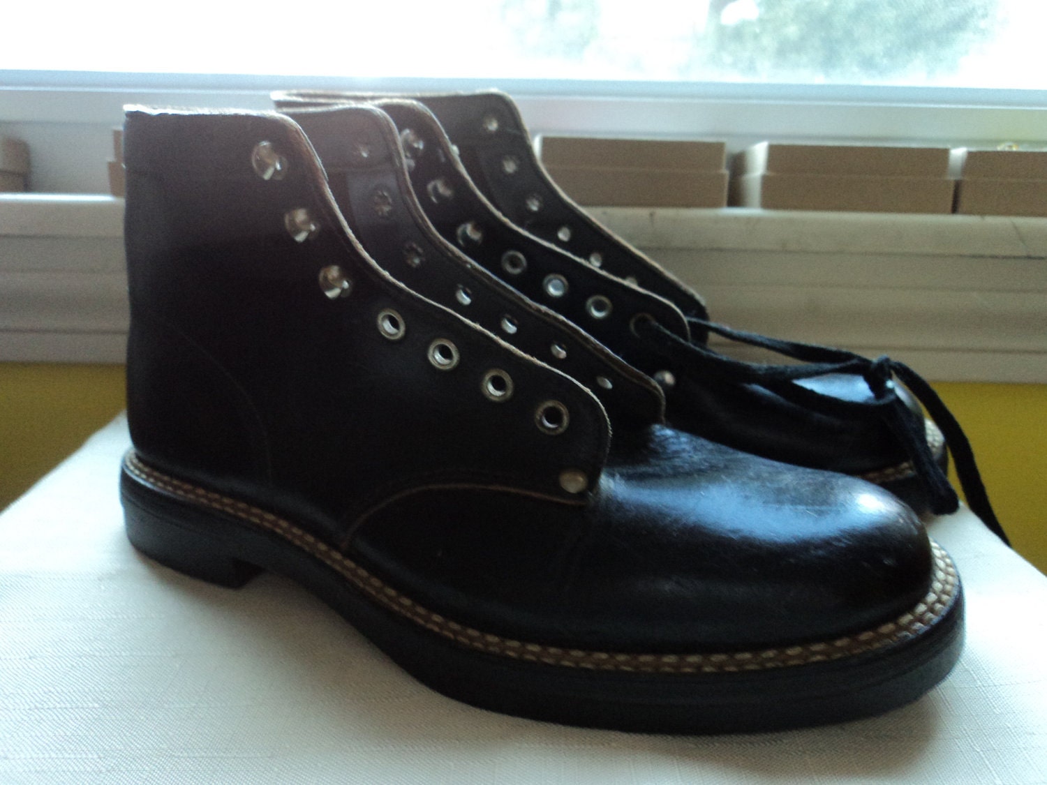 Vintage NOS 1950s leather " Extra Wear" womans childrens extra small workboot combat boot riding boot reinforced toe