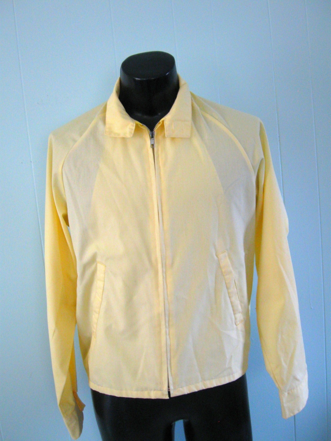 Vintage Vacation Jacket 60s 70s Mechanic Knit Wind Breaker Light Yellow Medium