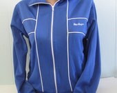 Vintage Track Jacket  Royal Blue White 80s Coat Sports Running Ladies Medium
