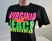 Vintage Neon Tee Virginia Beach Black Pink Green Soft Thin Ladies SMALL