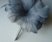 Weddings bridesmaids bouquet grey feathers by eeek