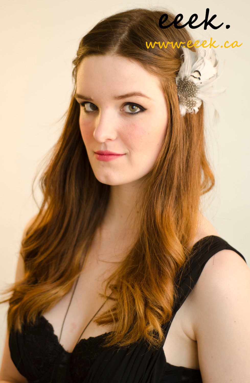 Grey feather fascinator - Grey Dot