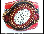 bead Embroidered Cuff  - TSARINE , dalmatian jasper , beadwork jewelry
