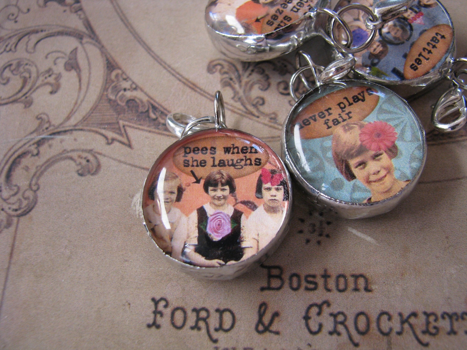 Pees when she laughs soldered pendant 1" round