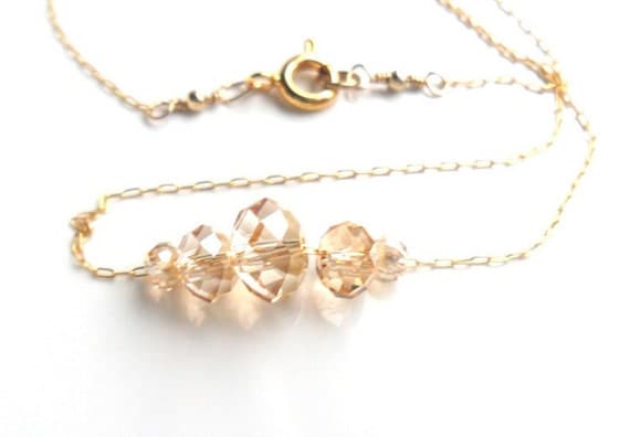 Simple Gold Carrie necklace, Delicate dainty 14K gold chain, Floating crystals, everyday simple jewelry