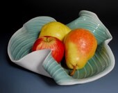 Pottery Fruit Bowl or Plate - Celedon Green Hosta Leaf Pattern - Design by Whiteearthstudio