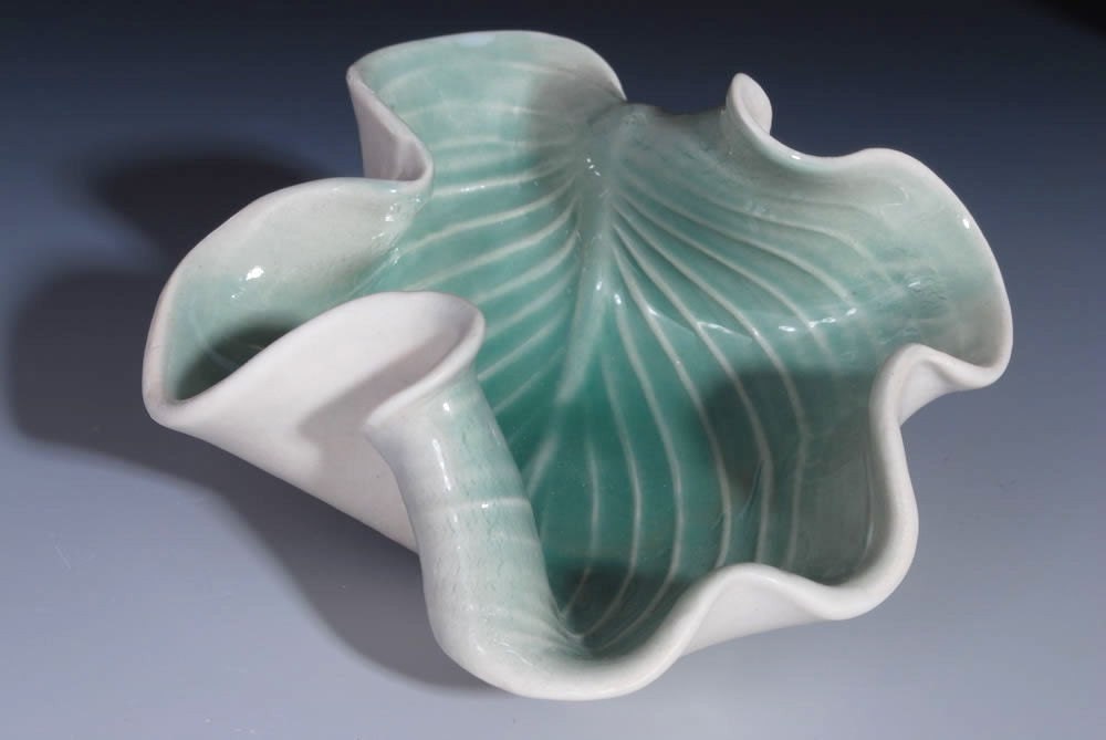 SALE  Green Pottery Plate Modern Art Porcelain Leaf  Gift for Her