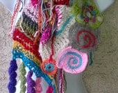 Free Shipping to USA - Happy Day - Fashion Freeform crochet Art - Capelet / Shawl / Scarf /Belt - Multicolor - ready to Ship