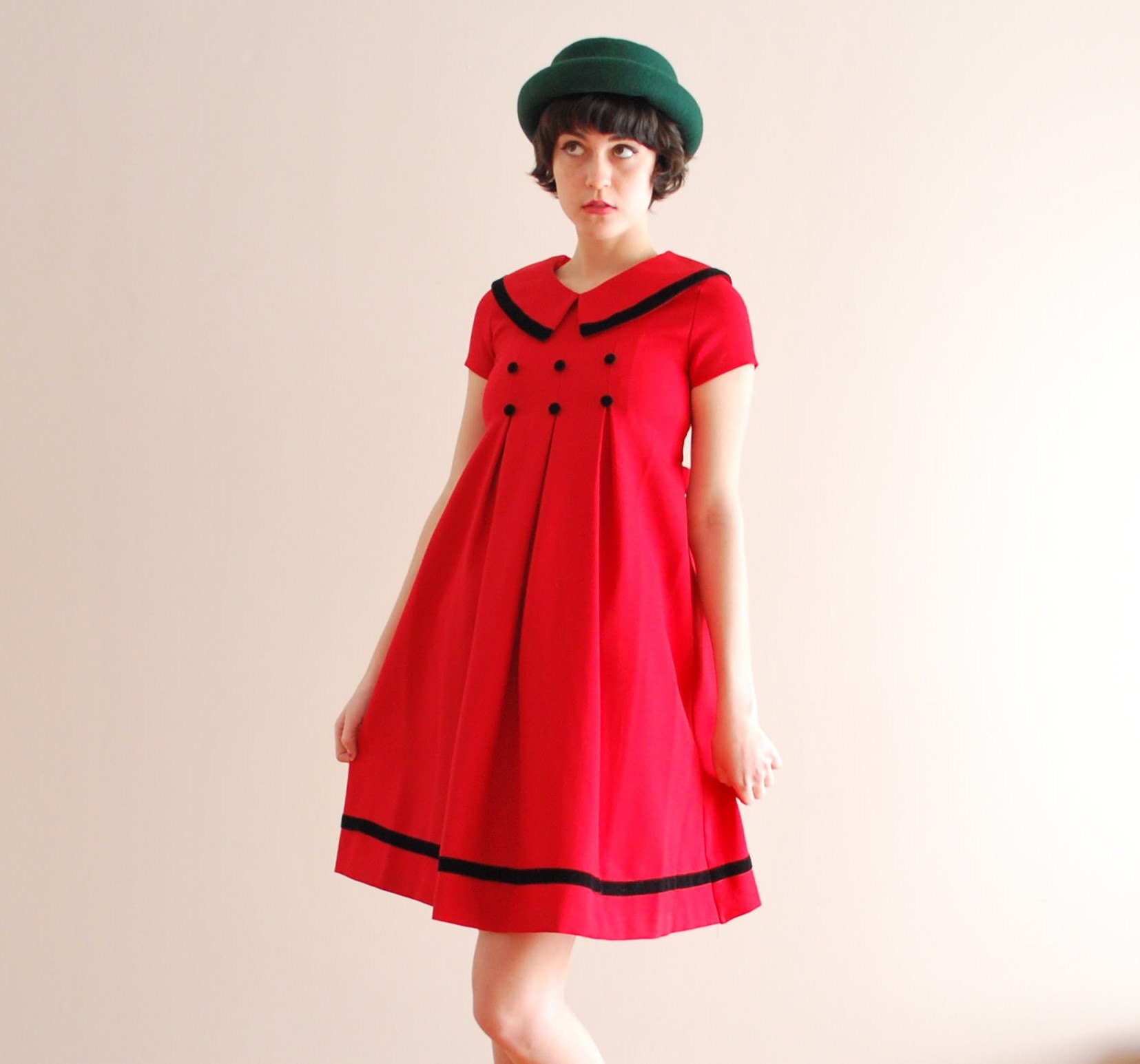 r e s e r v e d for skyetalb Scarlet Sailor Mini Dress with Velvet Trim