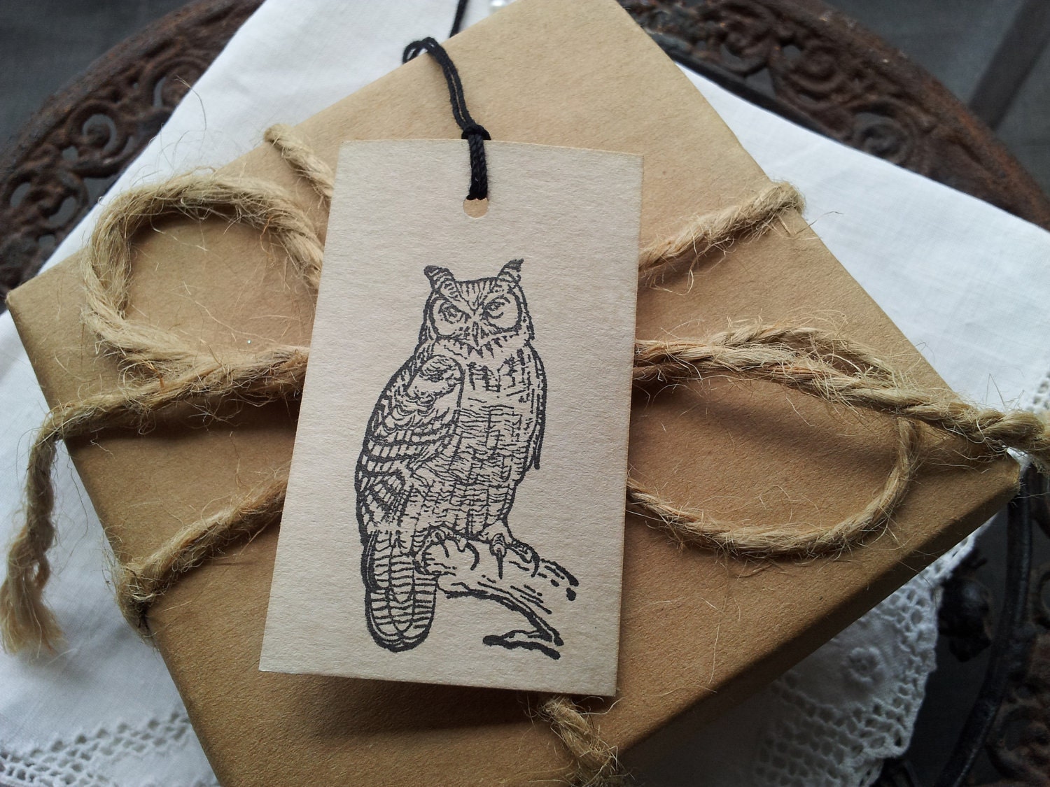 Owl Gift Tags Coffee Stained Set of 10
